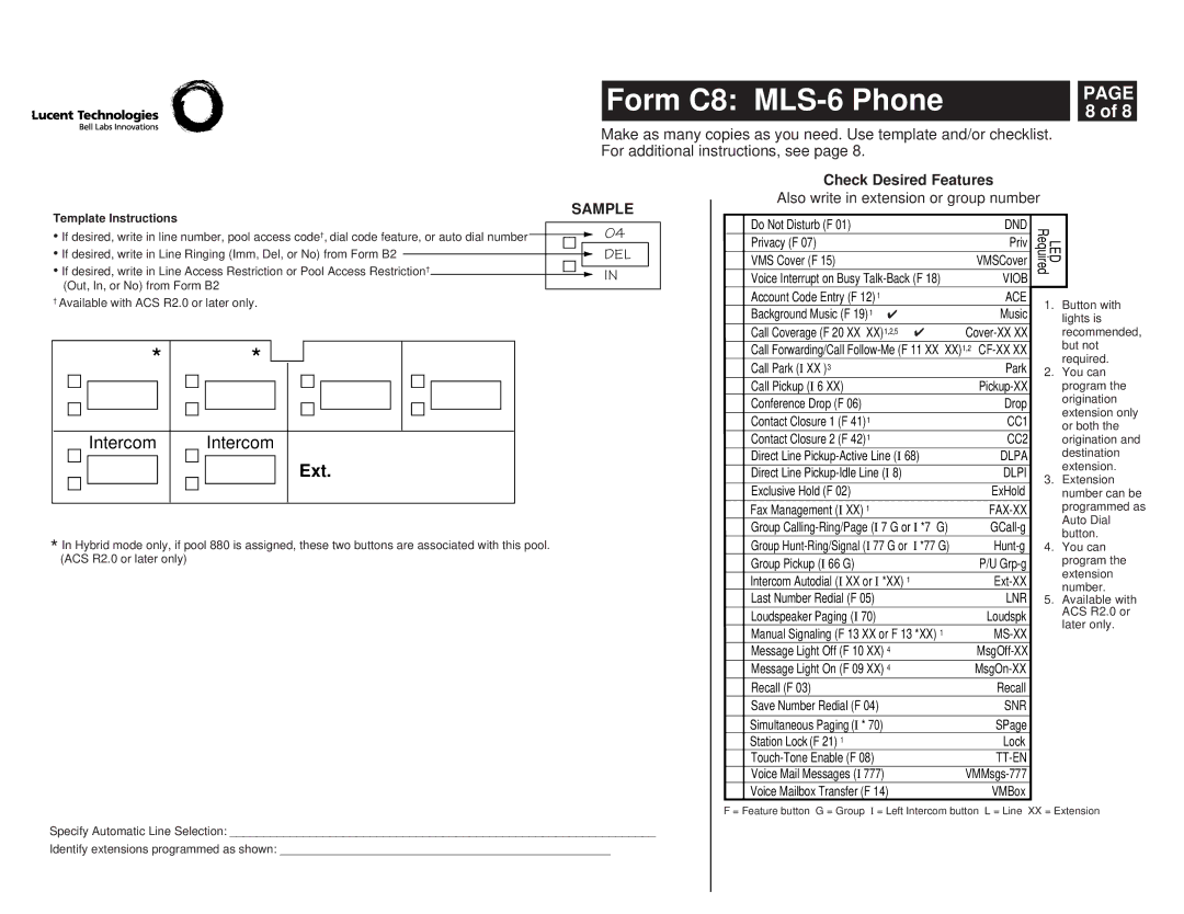 Lucent Technologies 518-456-151 manual Form C8 MLS-6 Phone 