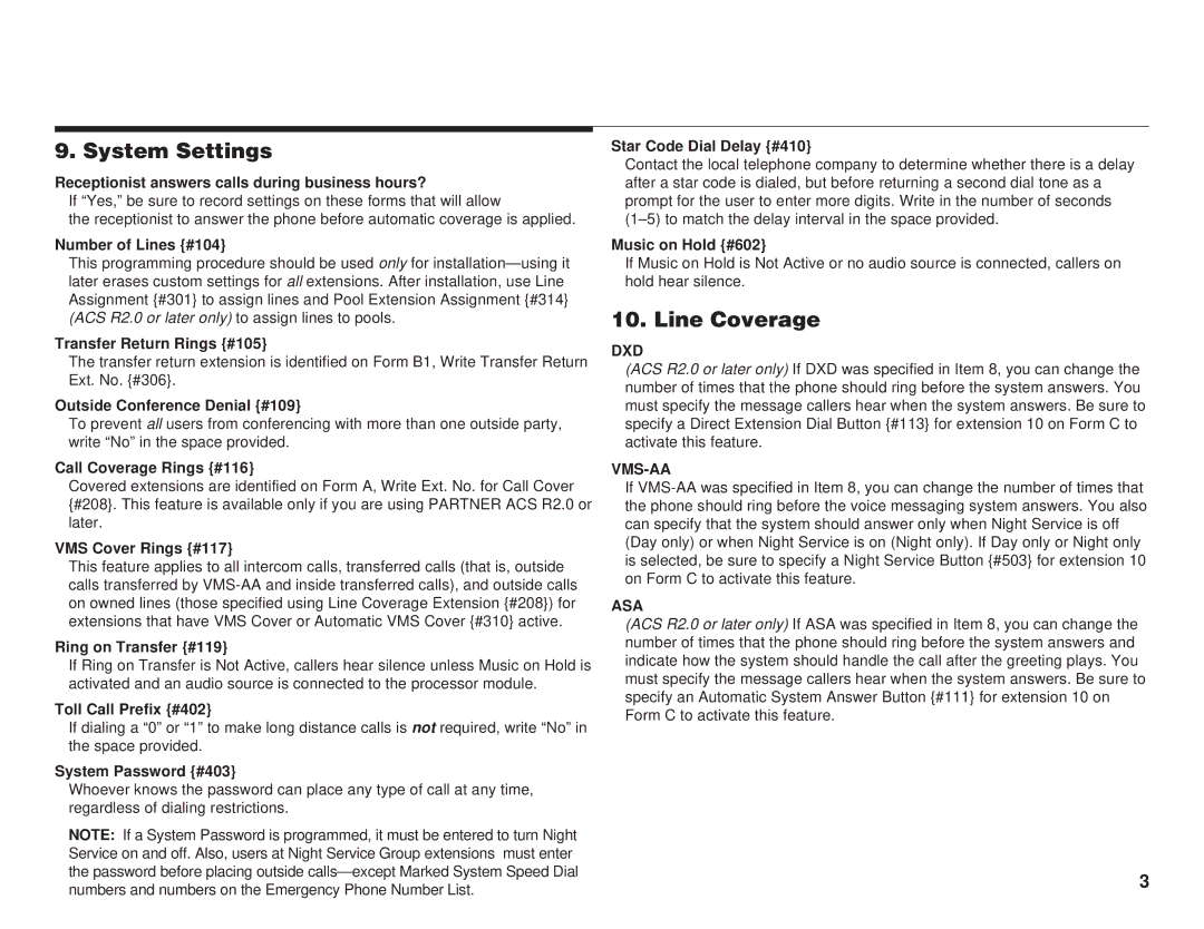 Lucent Technologies 518-456-151 manual System Settings, Line Coverage 