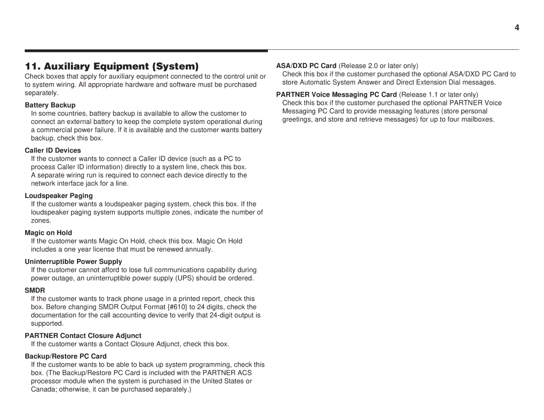 Lucent Technologies 518-456-151 manual Auxiliary Equipment System 