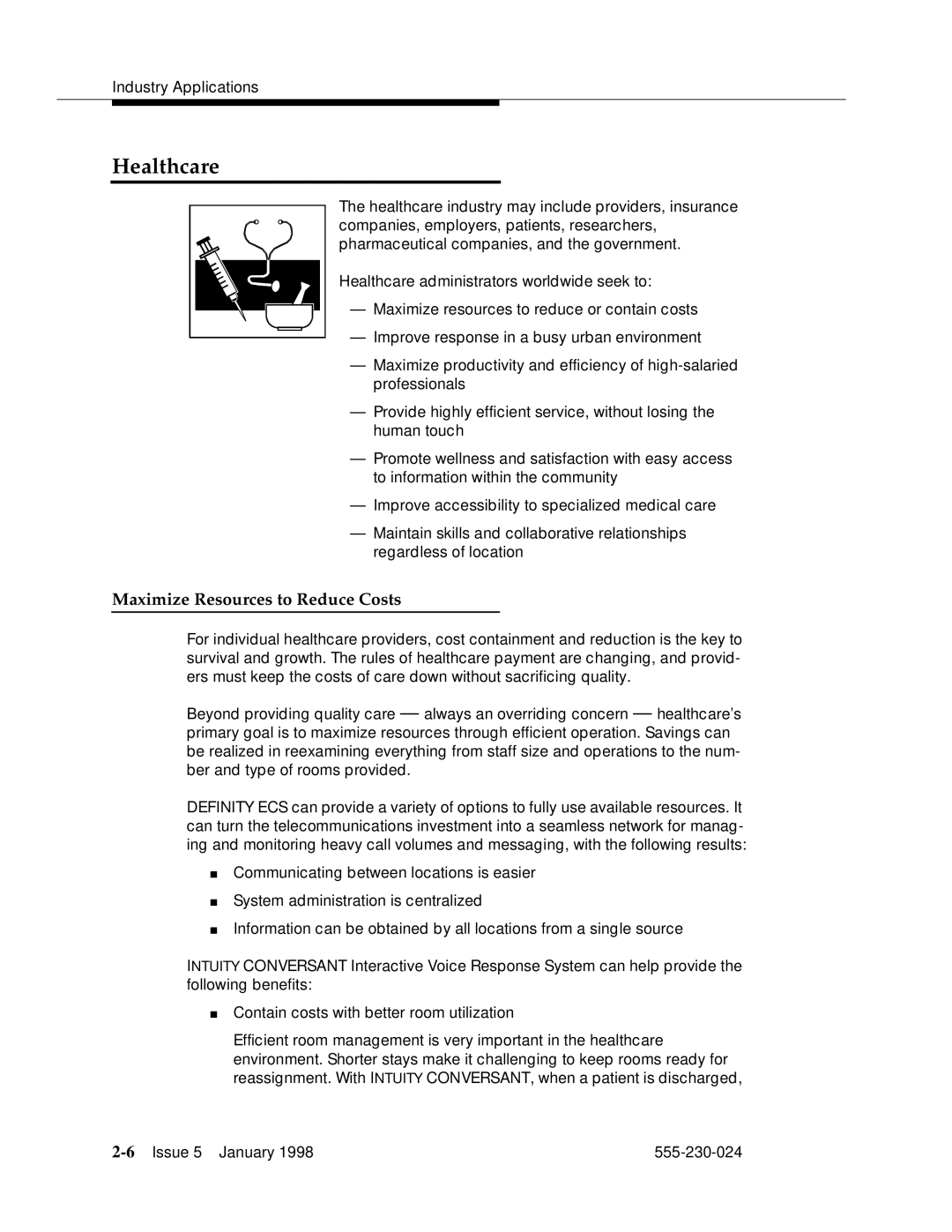 Lucent Technologies 555-230-024 manual Healthcare, Maximize Resources to Reduce Costs 