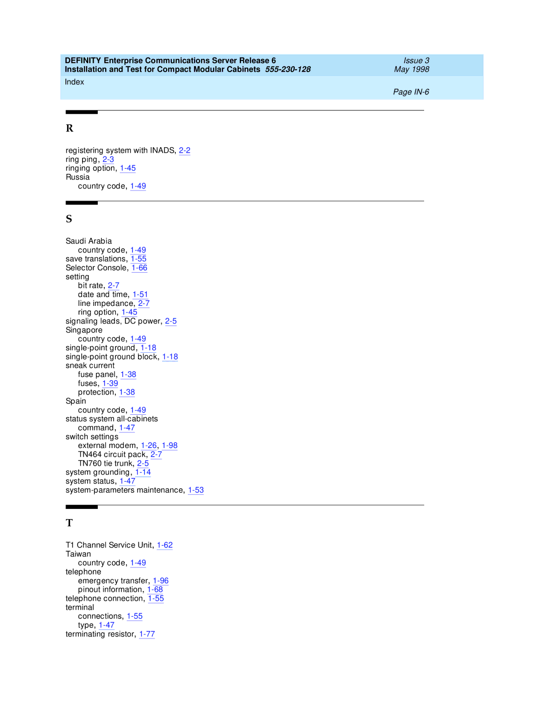 Lucent Technologies 555-230-128 manual IN-6 