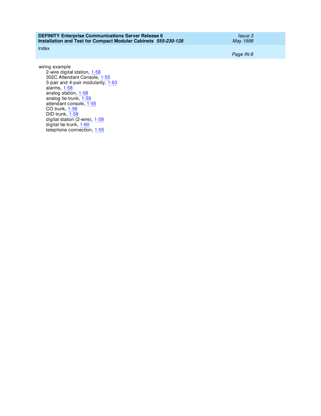 Lucent Technologies 555-230-128 manual IN-8 