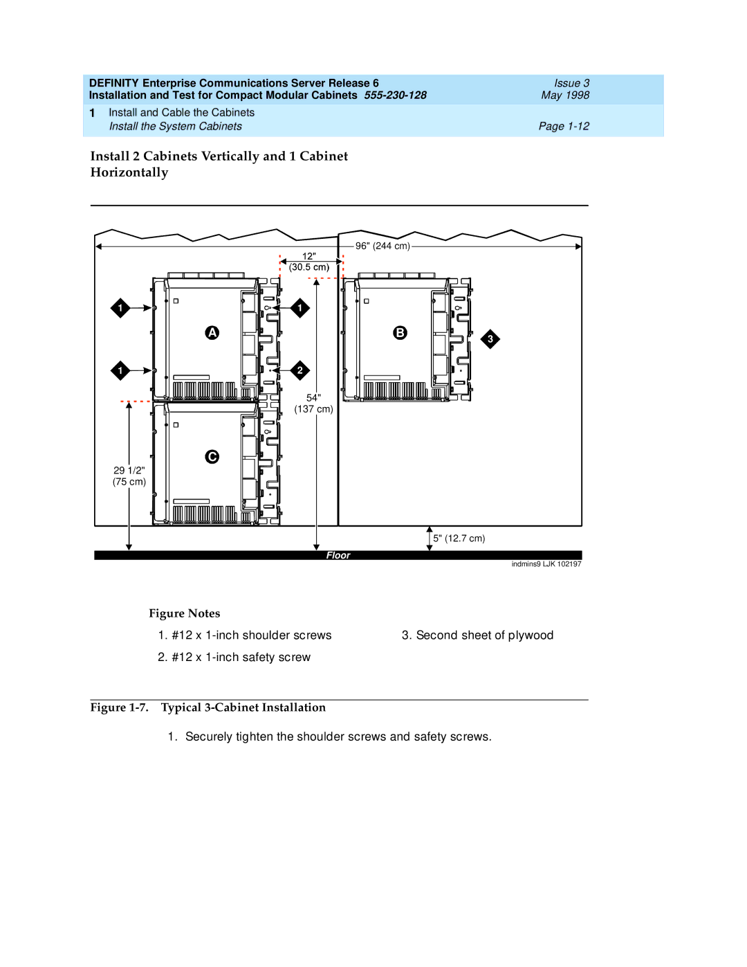 Lucent Technologies 555-230-128 Install 2 Cabinets Vertically and 1 Cabinet Horizontally, Typical 3-Cabinet Installation 