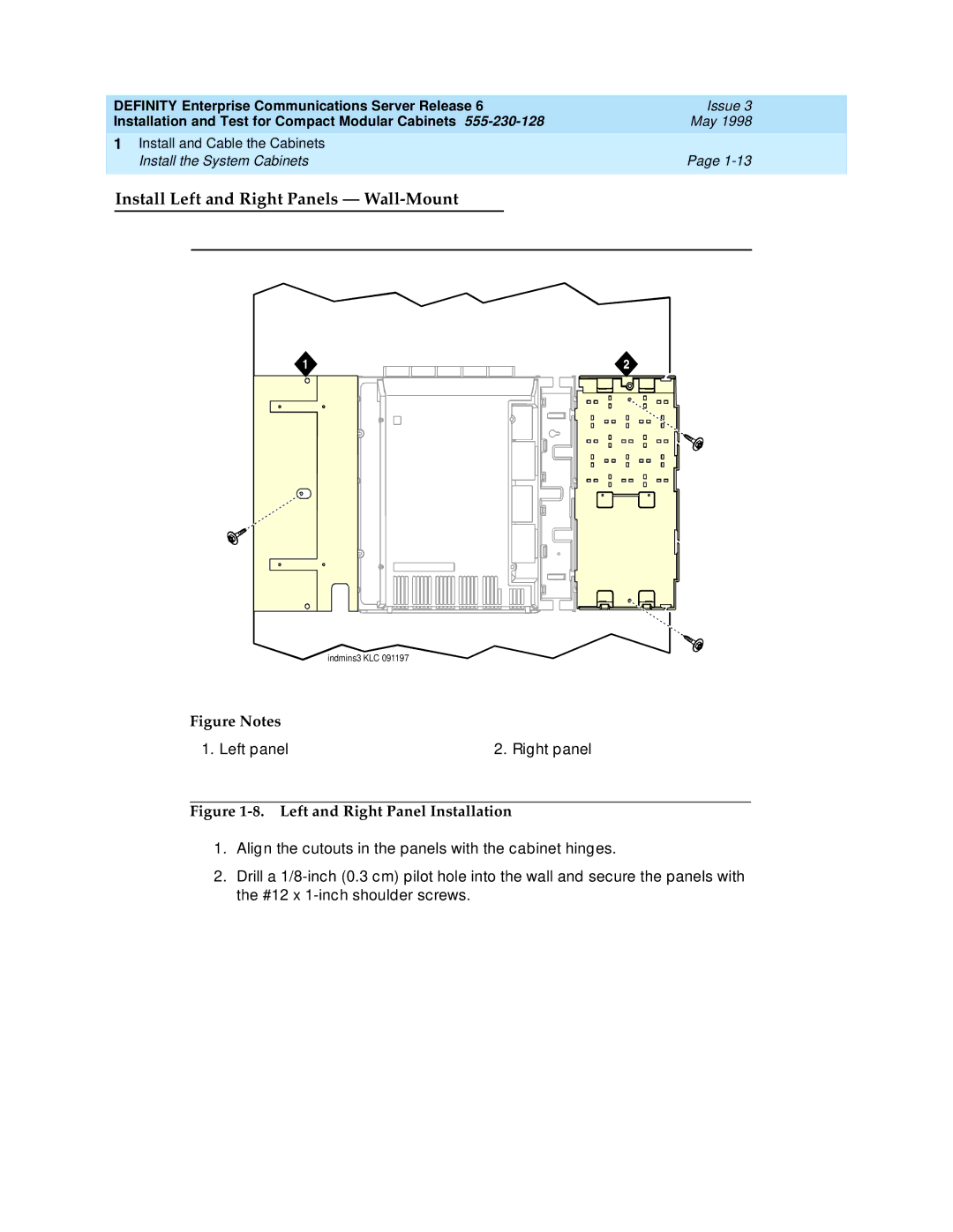 Lucent Technologies 555-230-128 manual Install Left and Right Panels Wall-Mount, Left panel Right panel 