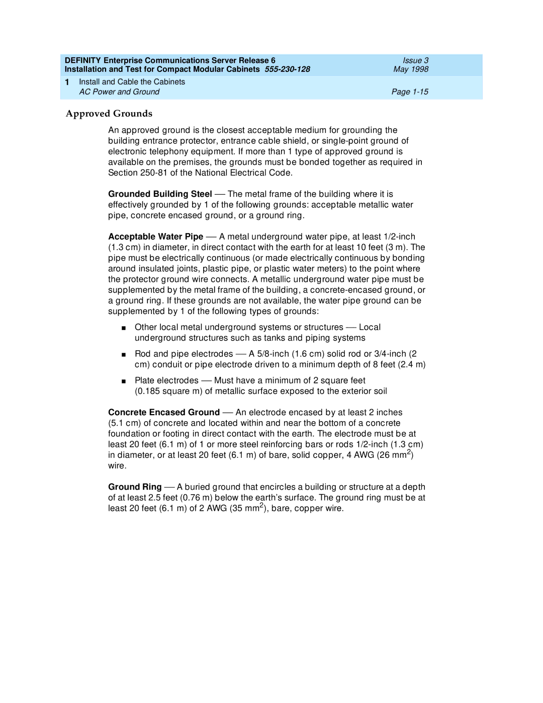 Lucent Technologies 555-230-128 manual Approved Grounds 