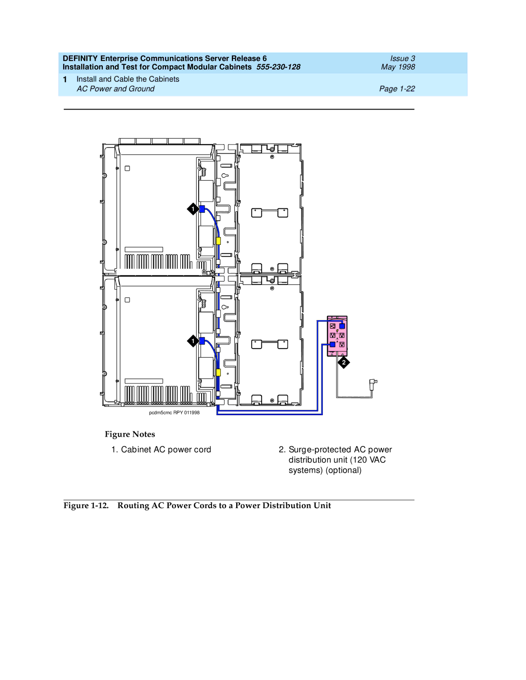 Lucent Technologies 555-230-128 manual Routing AC Power Cords to a Power Distribution Unit 