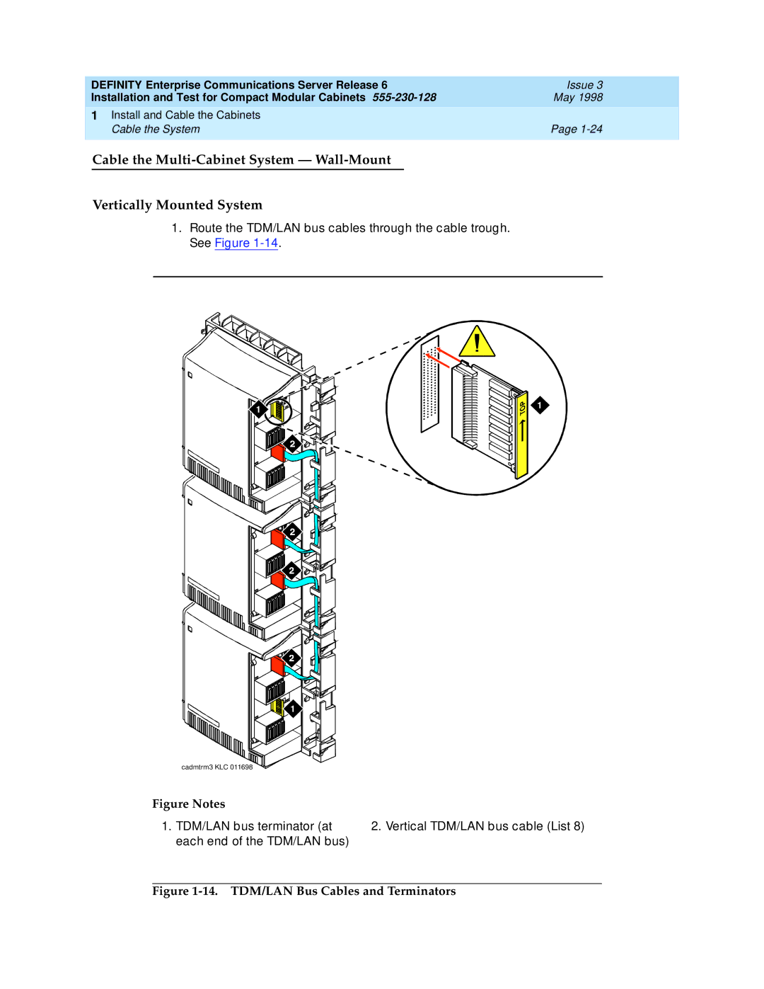 Lucent Technologies 555-230-128 manual TDM/LAN Bus Cables and Terminators 