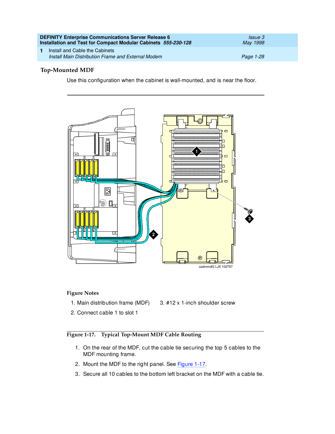 Lucent Technologies 555-230-128 manual Top-Mounted MDF, Typical Top-Mount MDF Cable Routing 