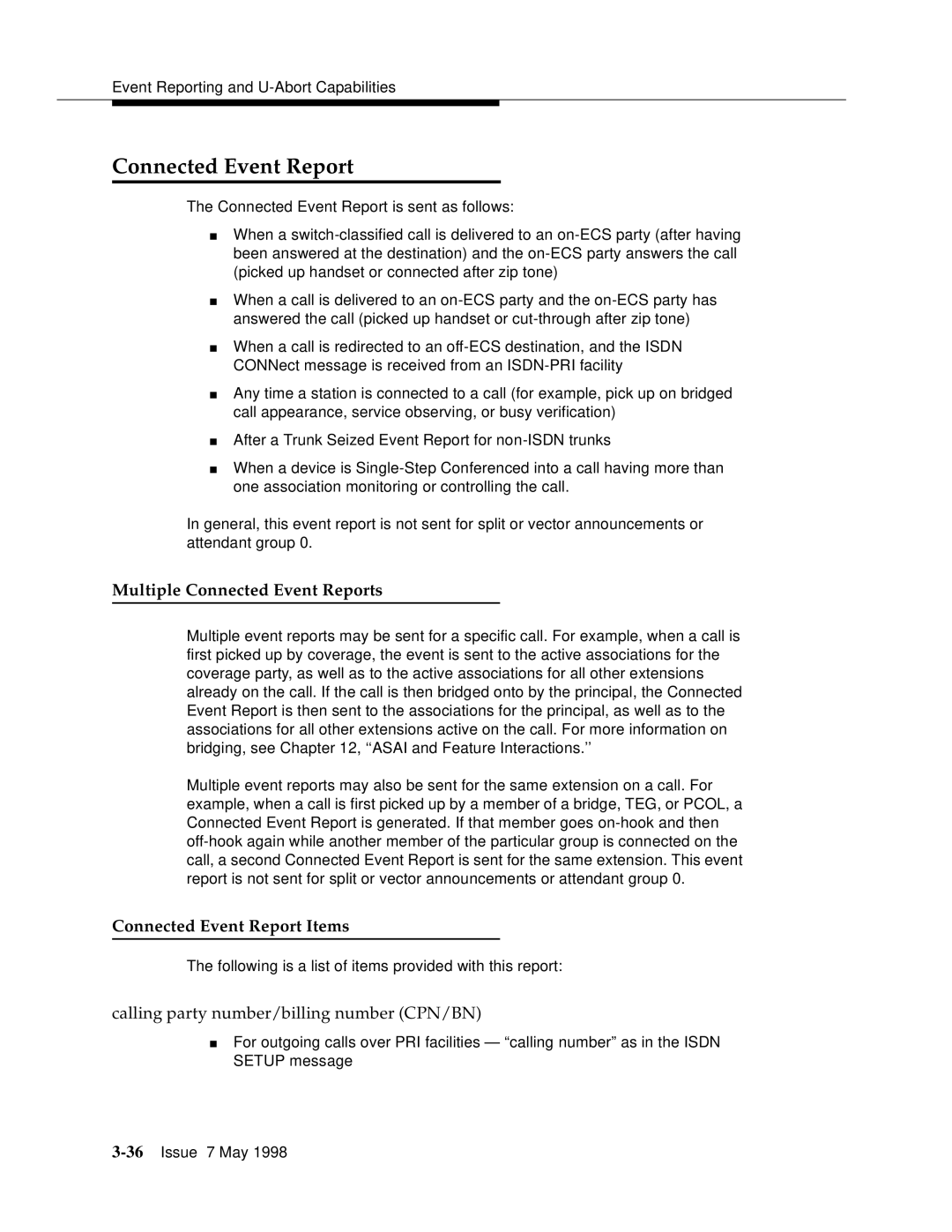 Lucent Technologies 555-230-220 manual Multiple Connected Event Reports, Connected Event Report Items 