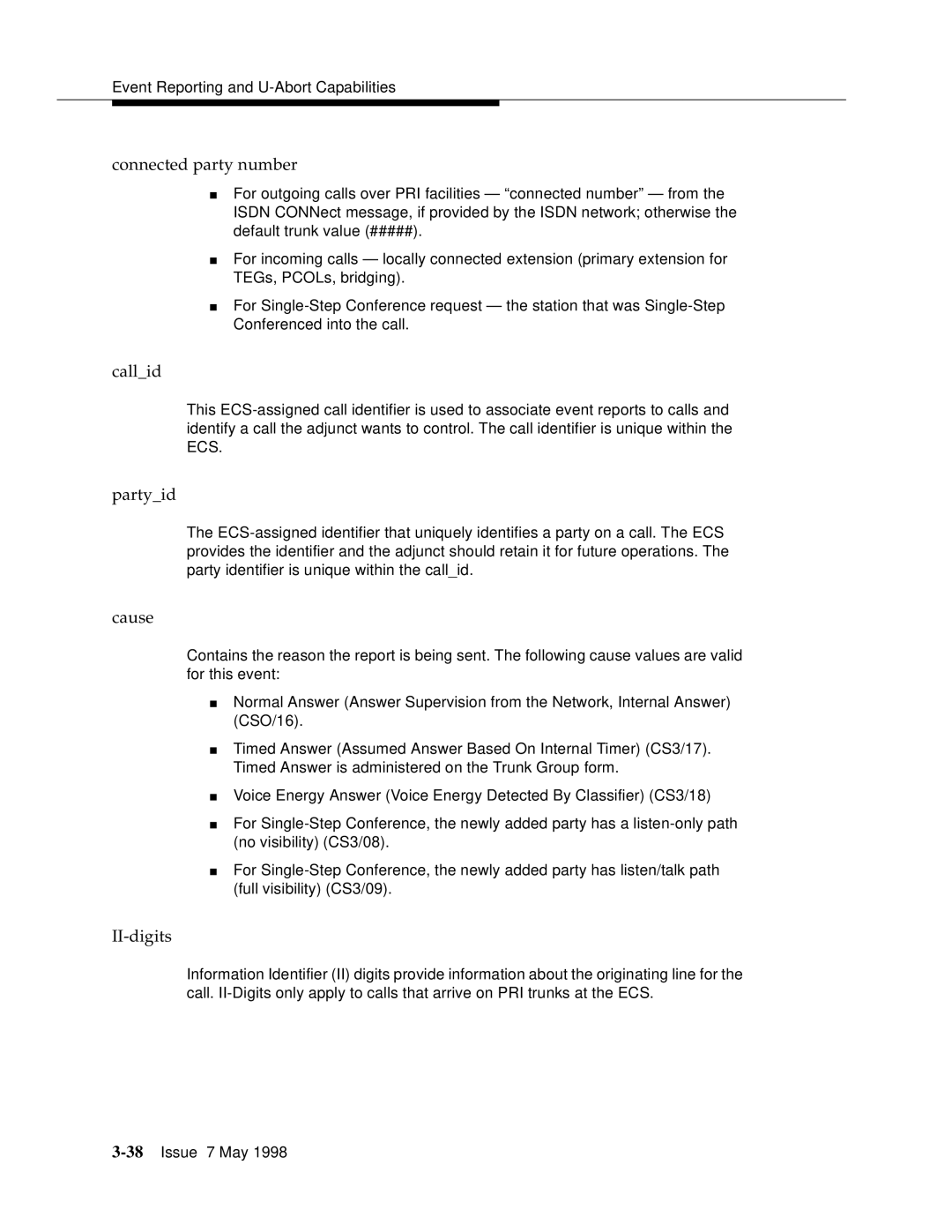 Lucent Technologies 555-230-220 manual Connected party number, Callid 