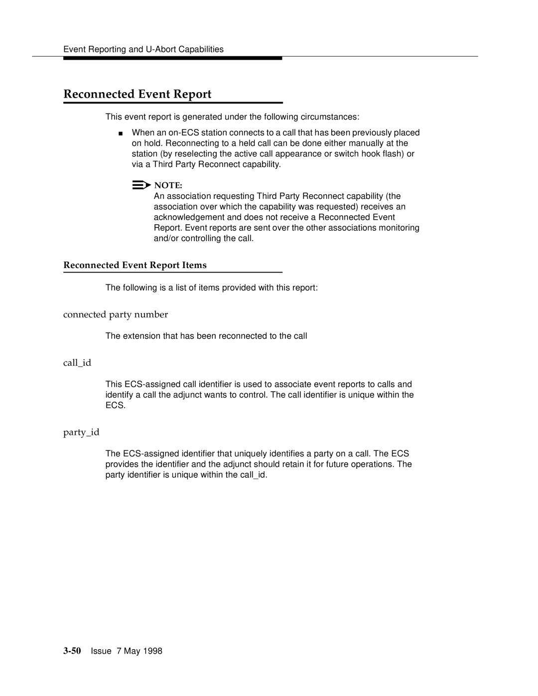 Lucent Technologies 555-230-220 manual Reconnected Event Report Items 