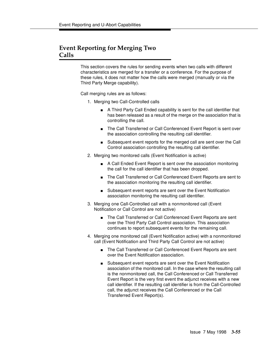 Lucent Technologies 555-230-220 manual Event Reporting for Merging Two Calls 