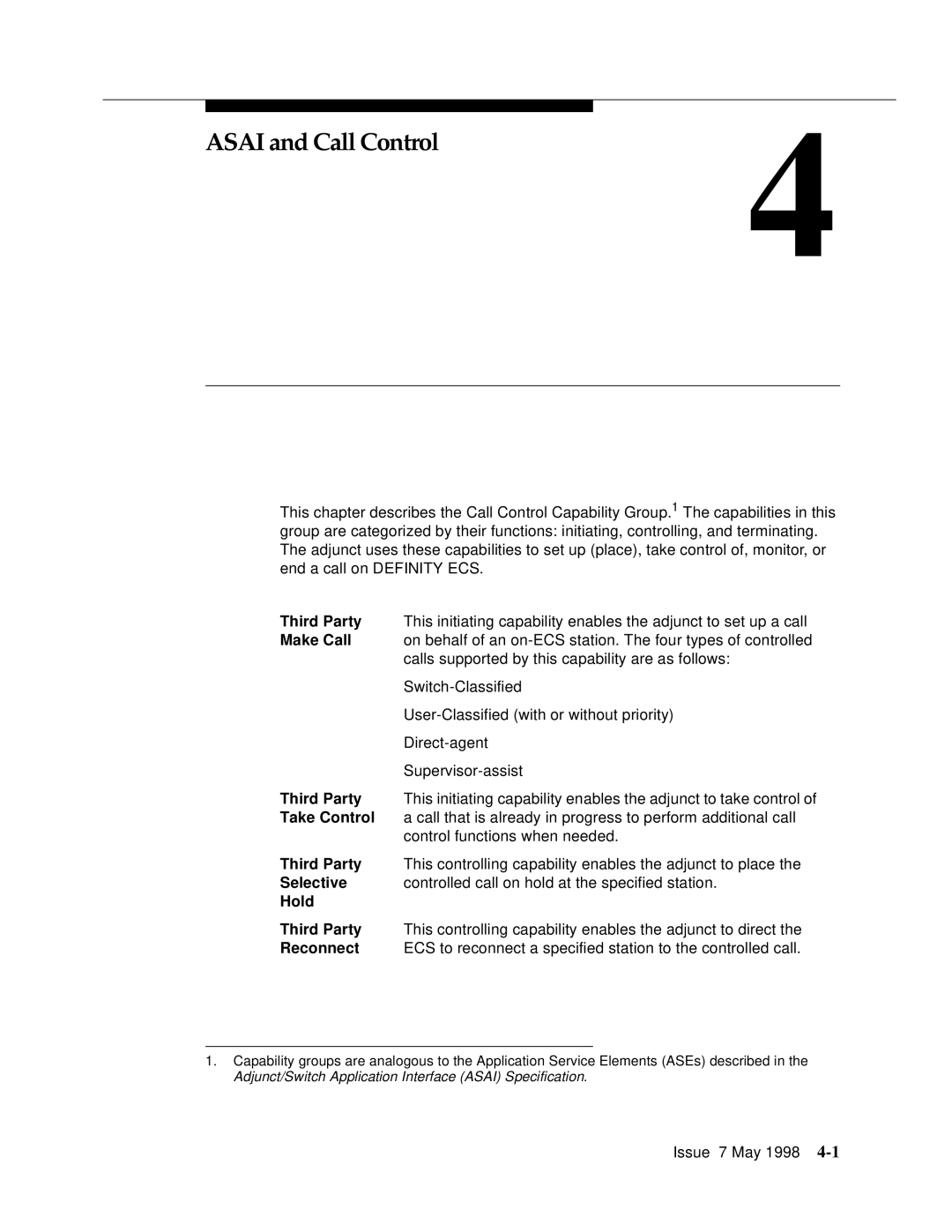 Lucent Technologies 555-230-220 manual Asai and Call Control, Hold 