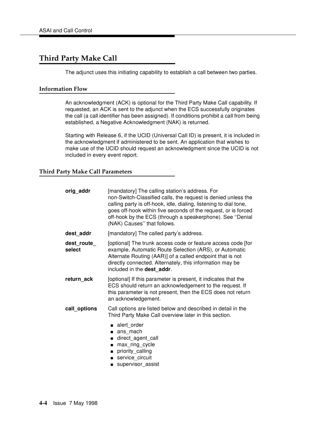 Lucent Technologies 555-230-220 manual Third Party Make Call Parameters 