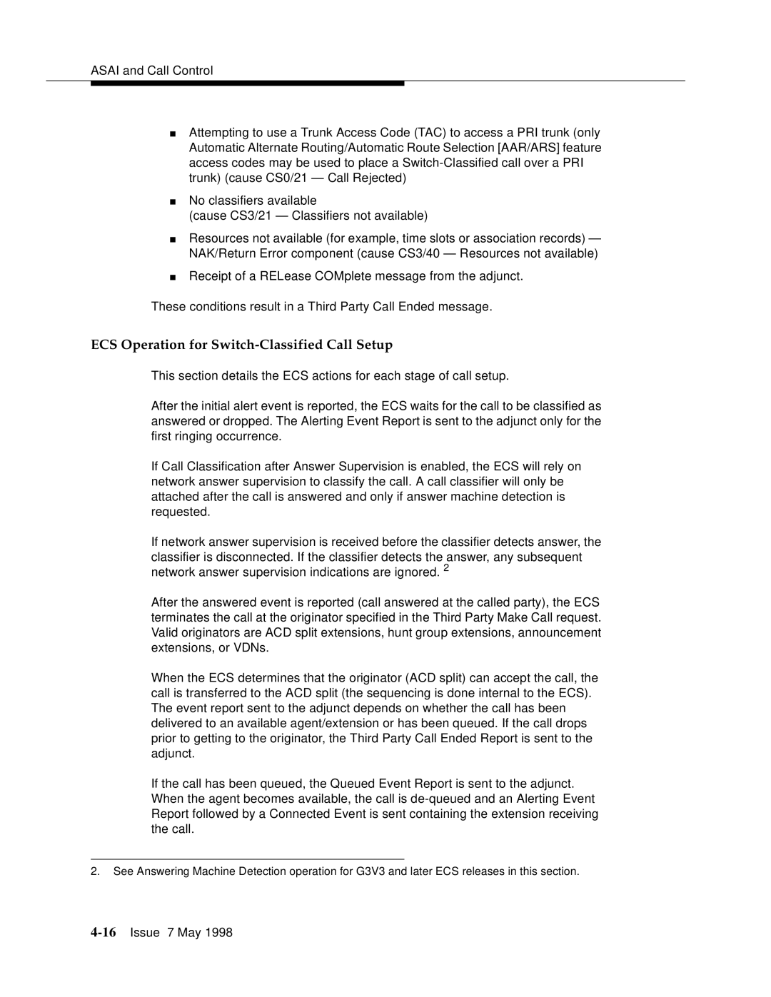 Lucent Technologies 555-230-220 manual ECS Operation for Switch-Classified Call Setup 