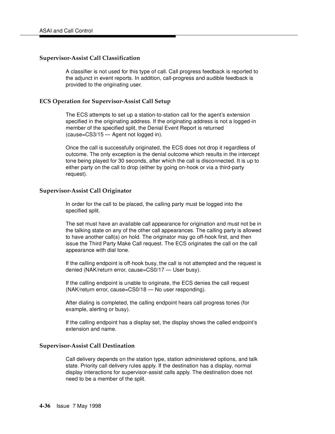 Lucent Technologies 555-230-220 Supervisor-Assist Call Classification, ECS Operation for Supervisor-Assist Call Setup 