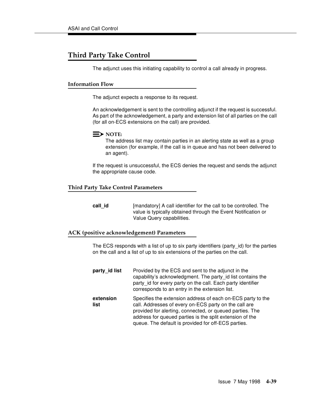 Lucent Technologies 555-230-220 manual Third Party Take Control Parameters, Callid 