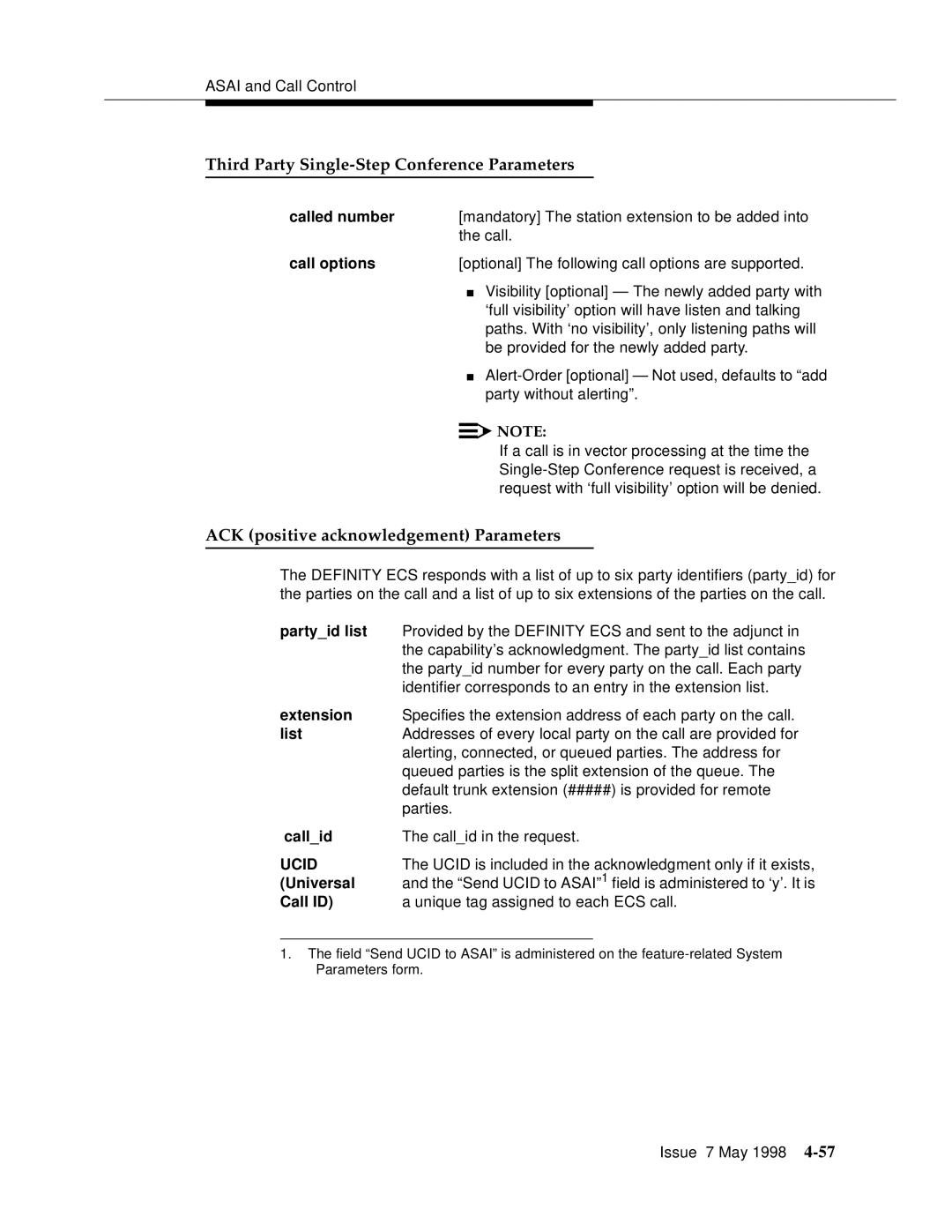 Lucent Technologies 555-230-220 manual Third Party Single-Step Conference Parameters 