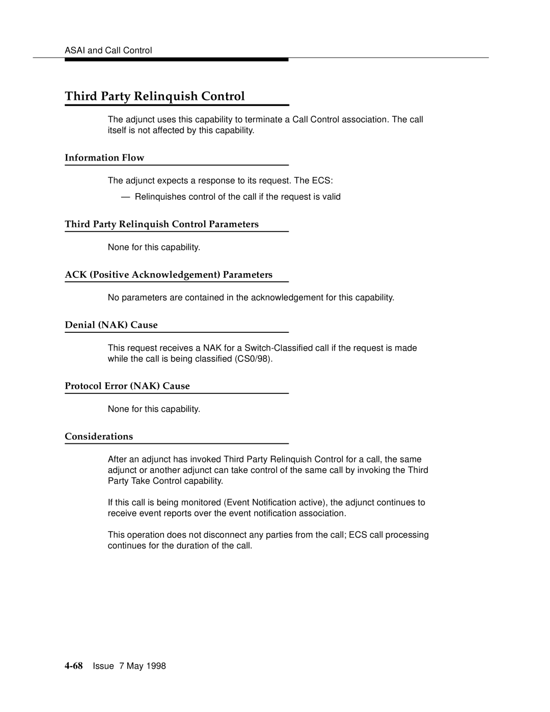 Lucent Technologies 555-230-220 manual Third Party Relinquish Control Parameters 