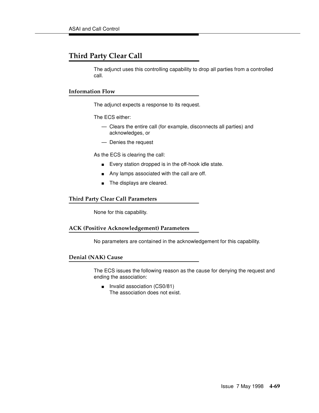 Lucent Technologies 555-230-220 manual Third Party Clear Call Parameters 