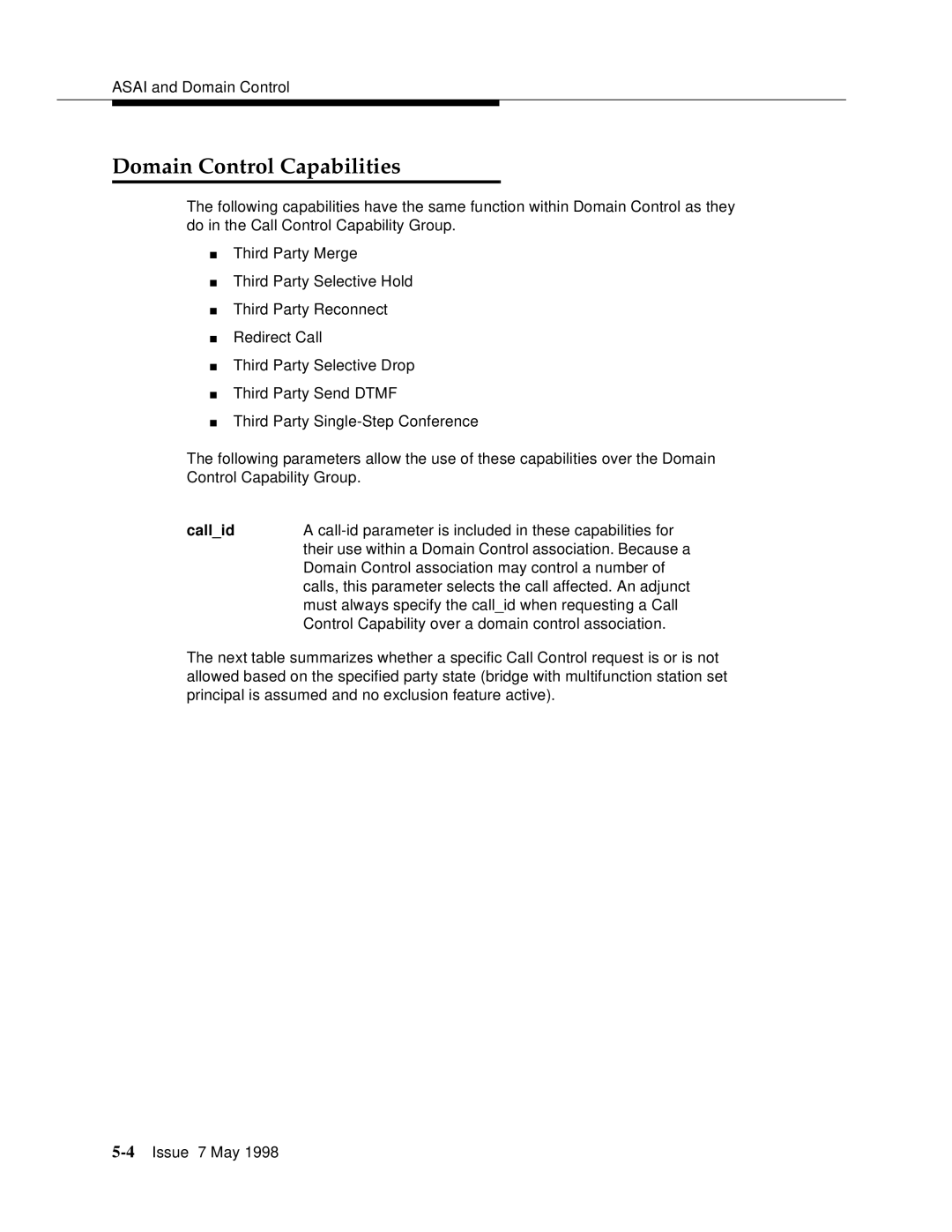 Lucent Technologies 555-230-220 manual Domain Control Capabilities, Callid 