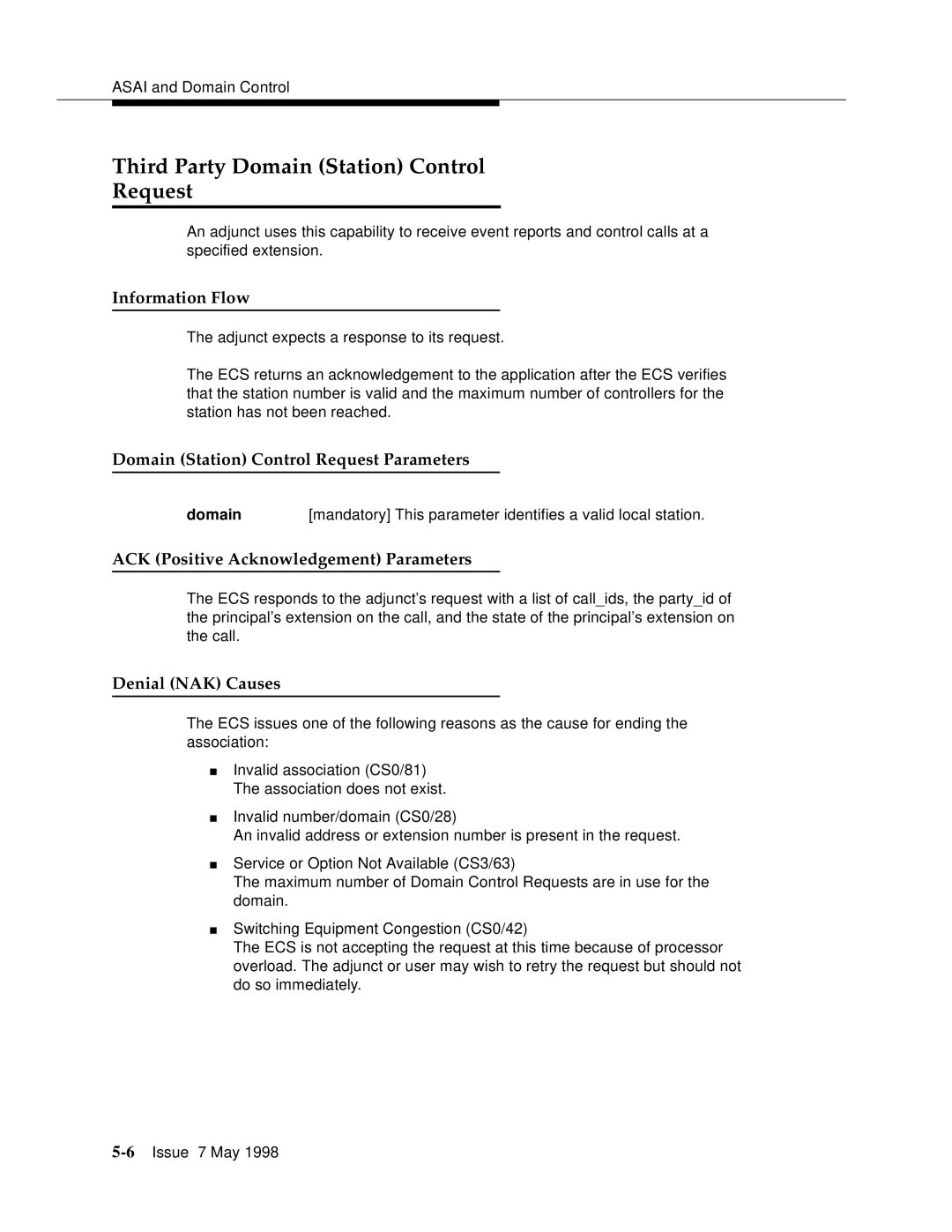 Lucent Technologies 555-230-220 Third Party Domain Station Control Request, Domain Station Control Request Parameters 