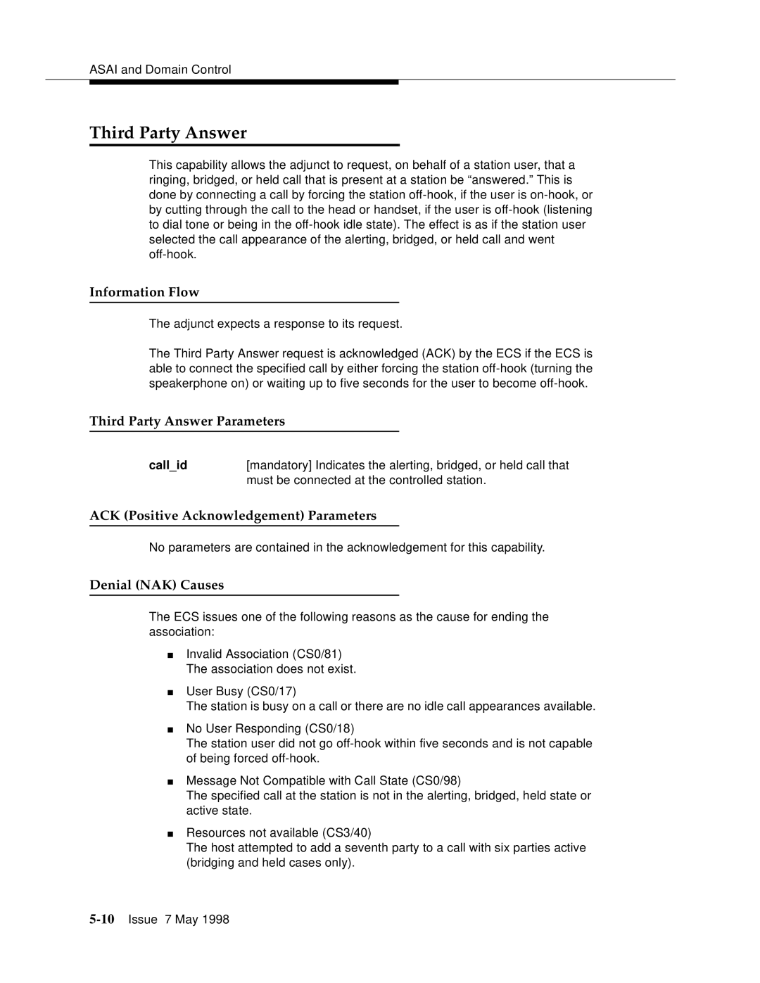 Lucent Technologies 555-230-220 manual Third Party Answer Parameters 