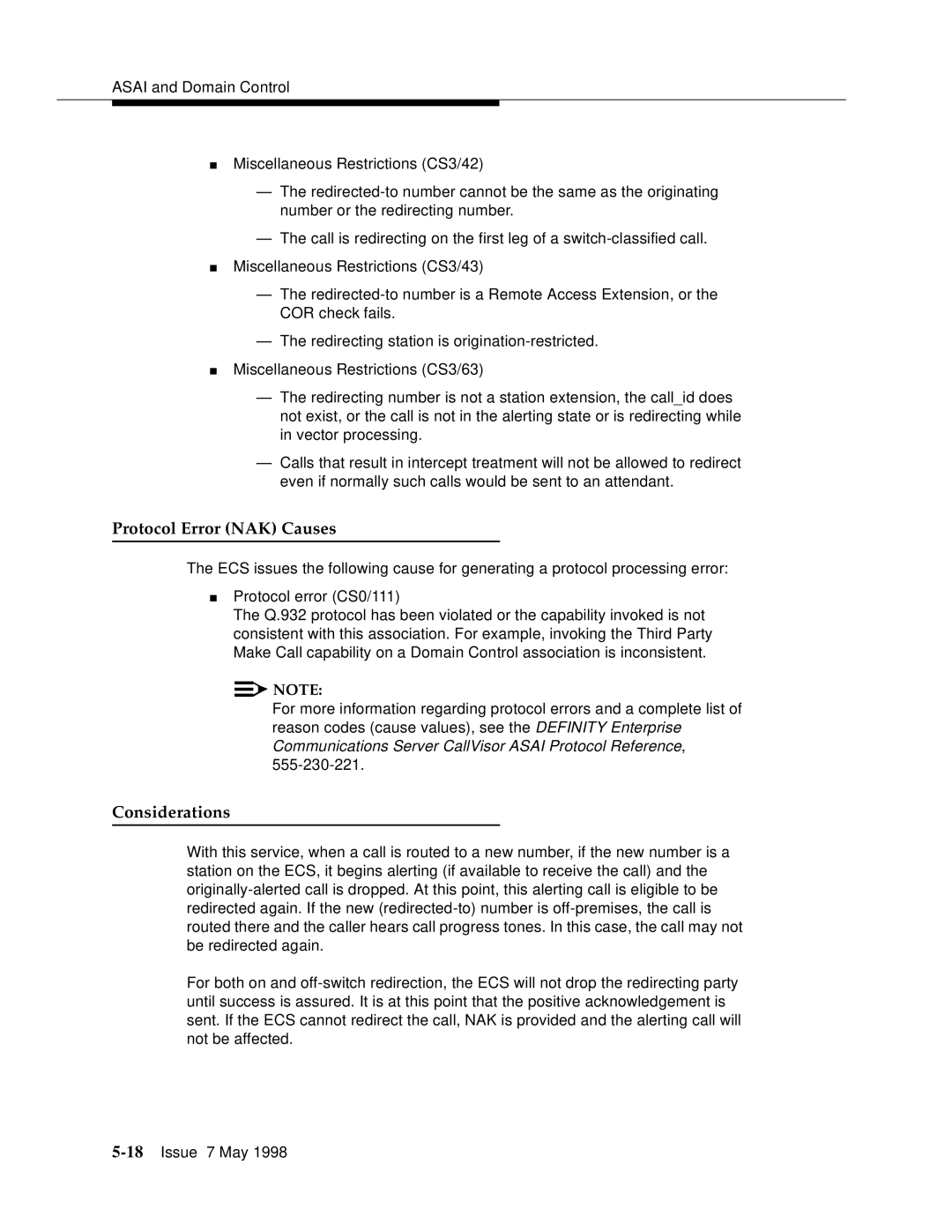 Lucent Technologies 555-230-220 manual Protocol Error NAK Causes 