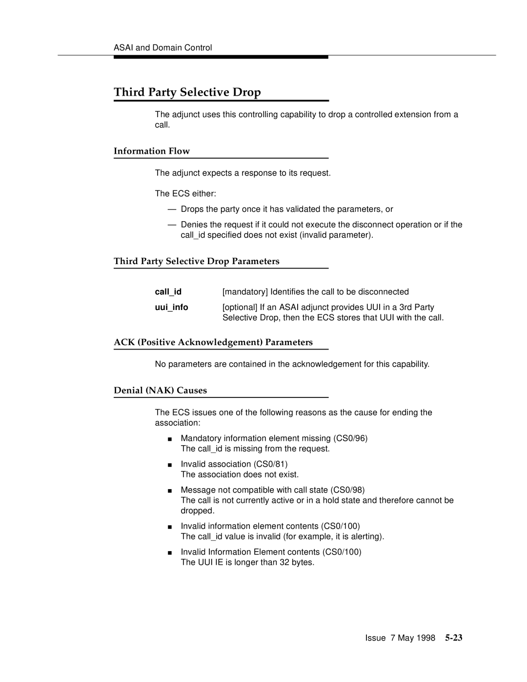 Lucent Technologies 555-230-220 manual Mandatory Identifies the call to be disconnected 