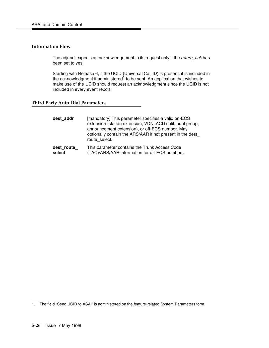 Lucent Technologies 555-230-220 manual Third Party Auto Dial Parameters, Destroute, Select 