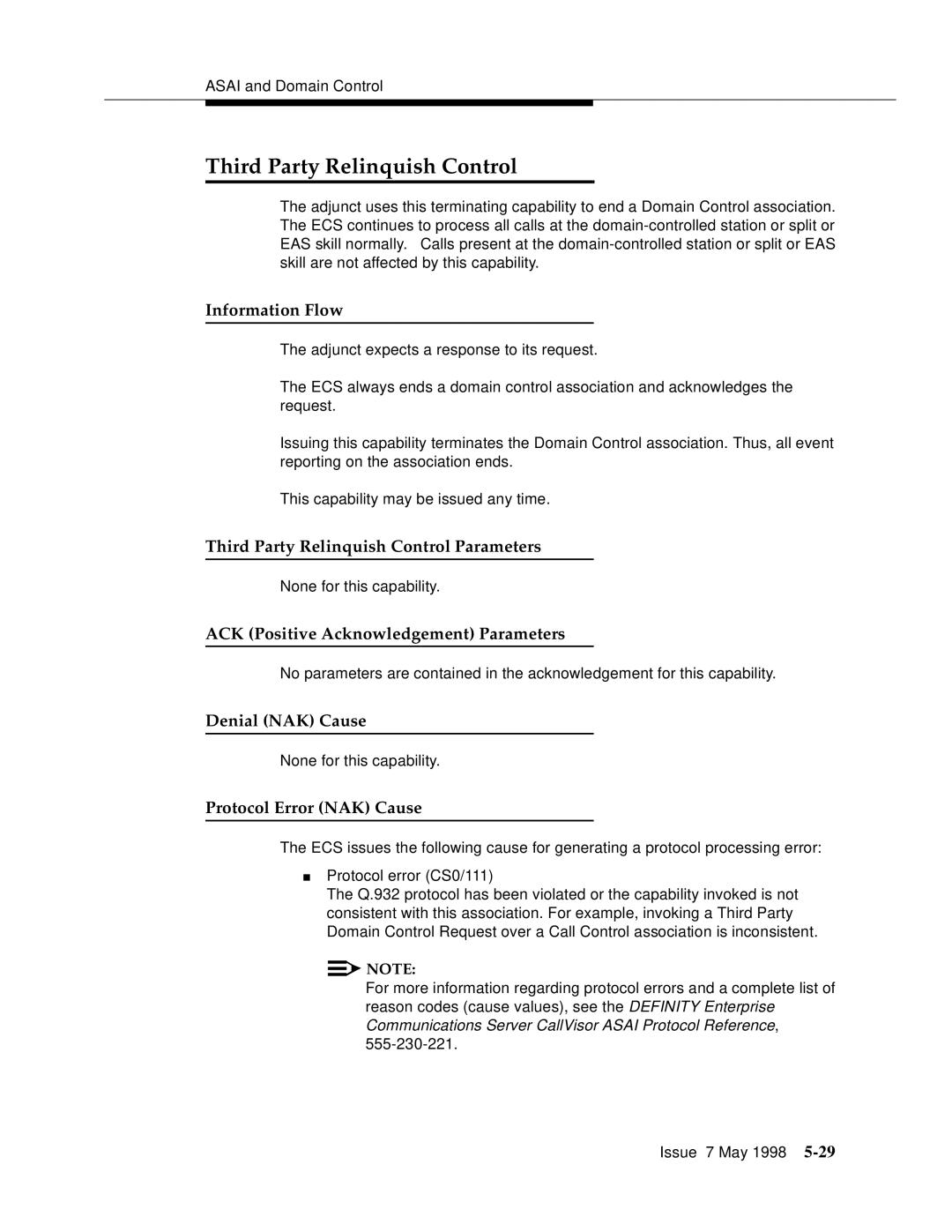 Lucent Technologies 555-230-220 manual Third Party Relinquish Control 