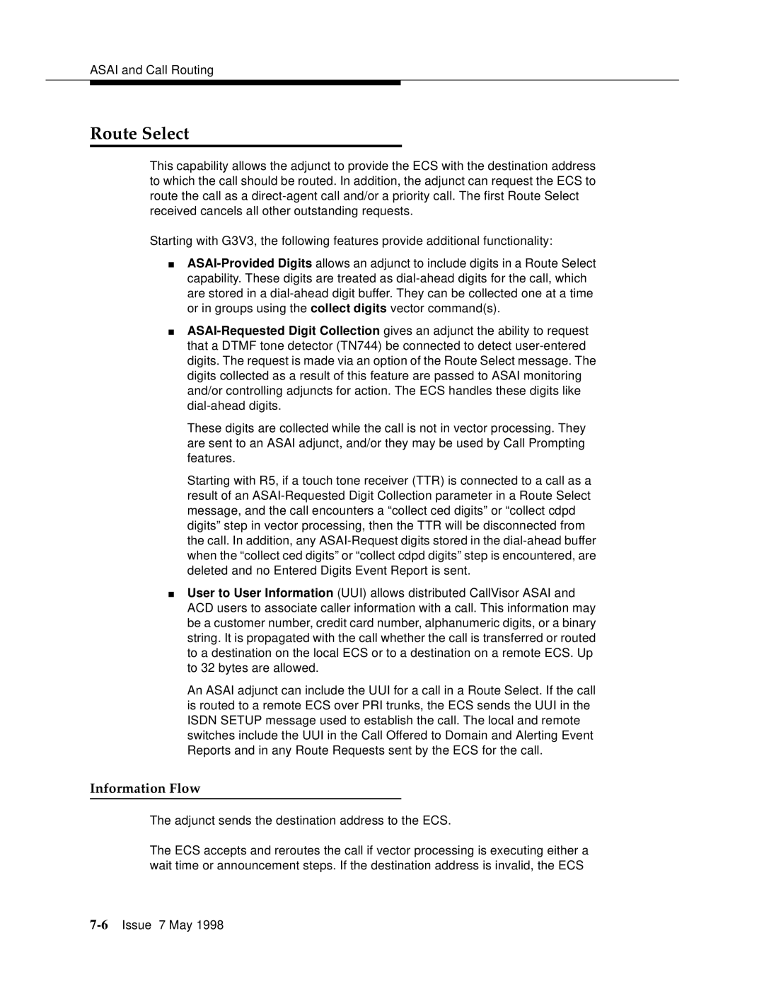 Lucent Technologies 555-230-220 manual Route Select, Information Flow 