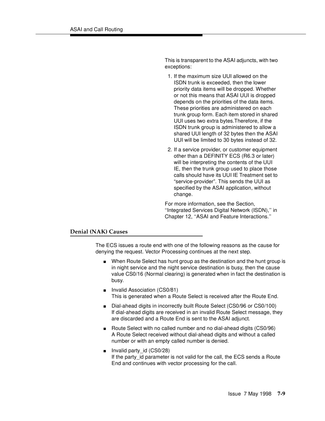 Lucent Technologies 555-230-220 manual Denial NAK Causes 