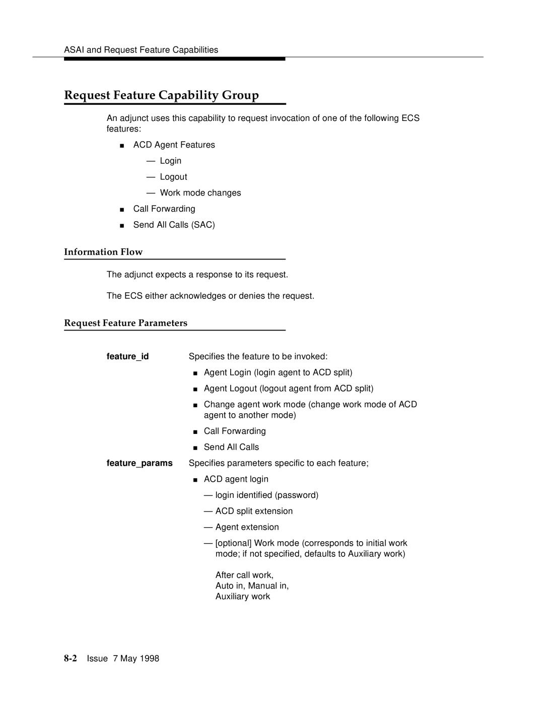 Lucent Technologies 555-230-220 manual Request Feature Capability Group, Request Feature Parameters 