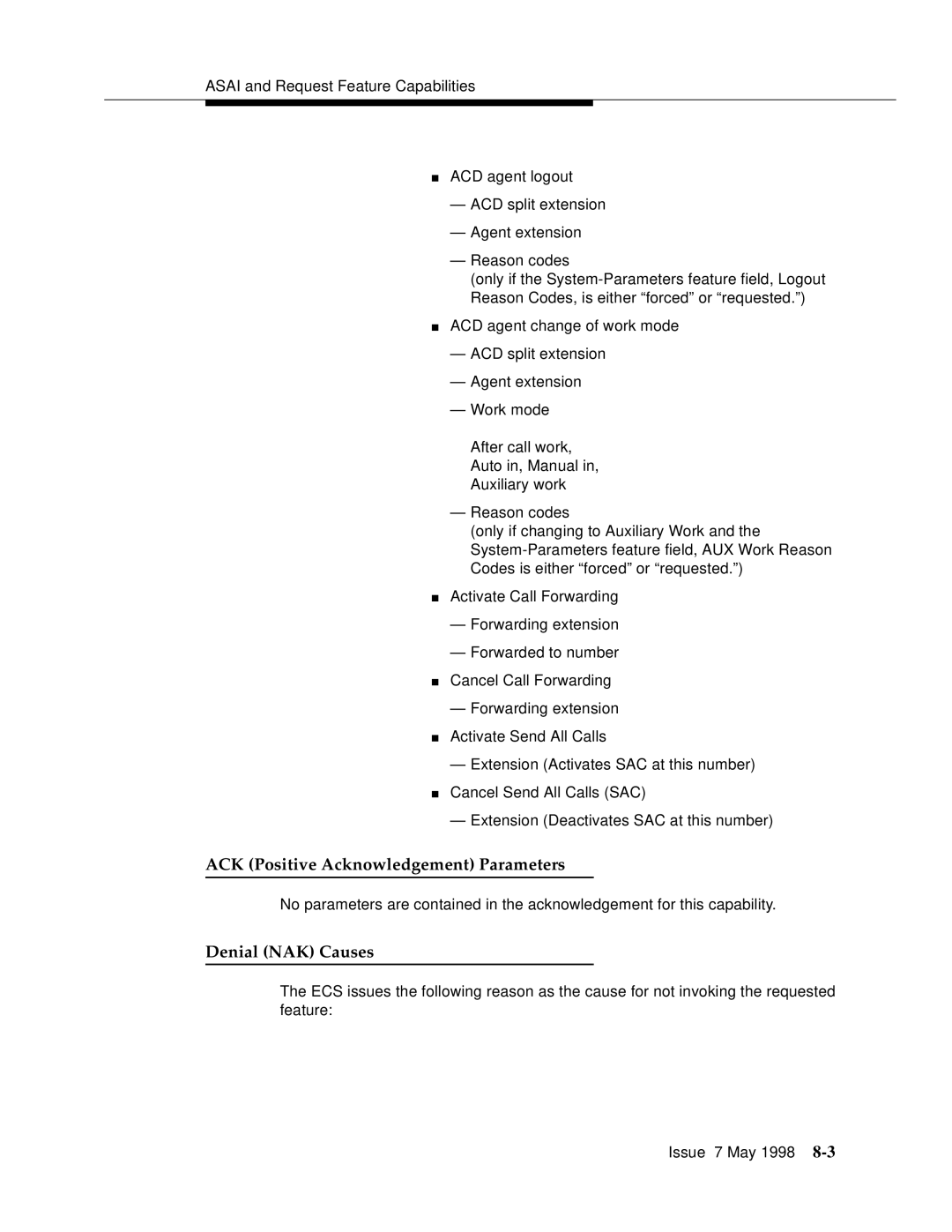 Lucent Technologies 555-230-220 manual ACK Positive Acknowledgement Parameters 