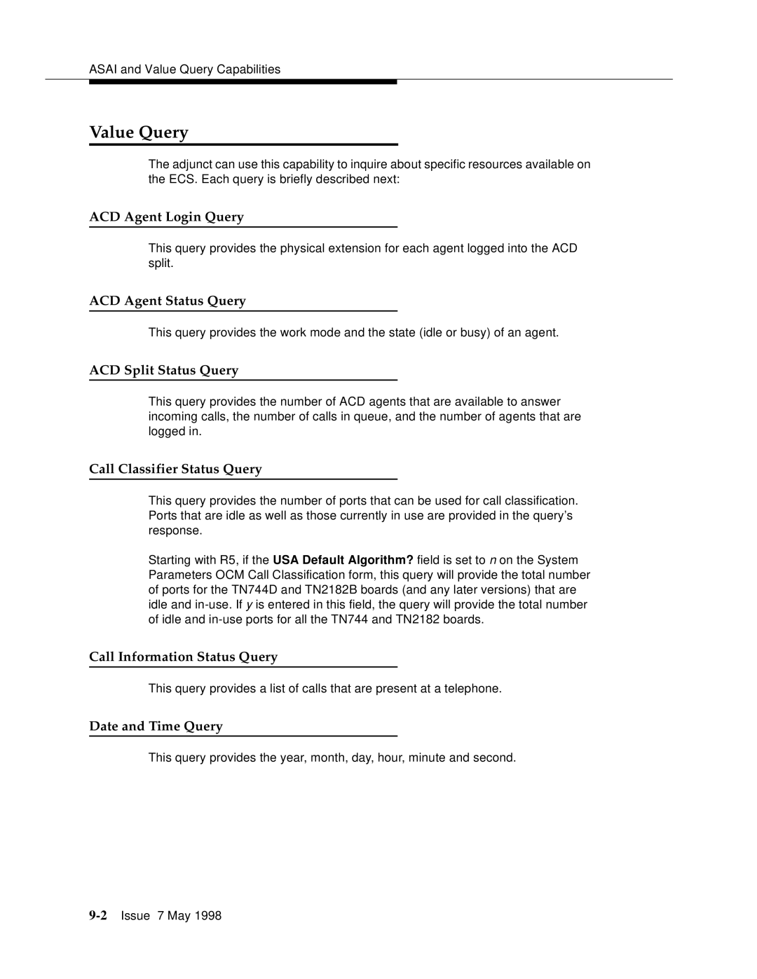 Lucent Technologies 555-230-220 manual Value Query 