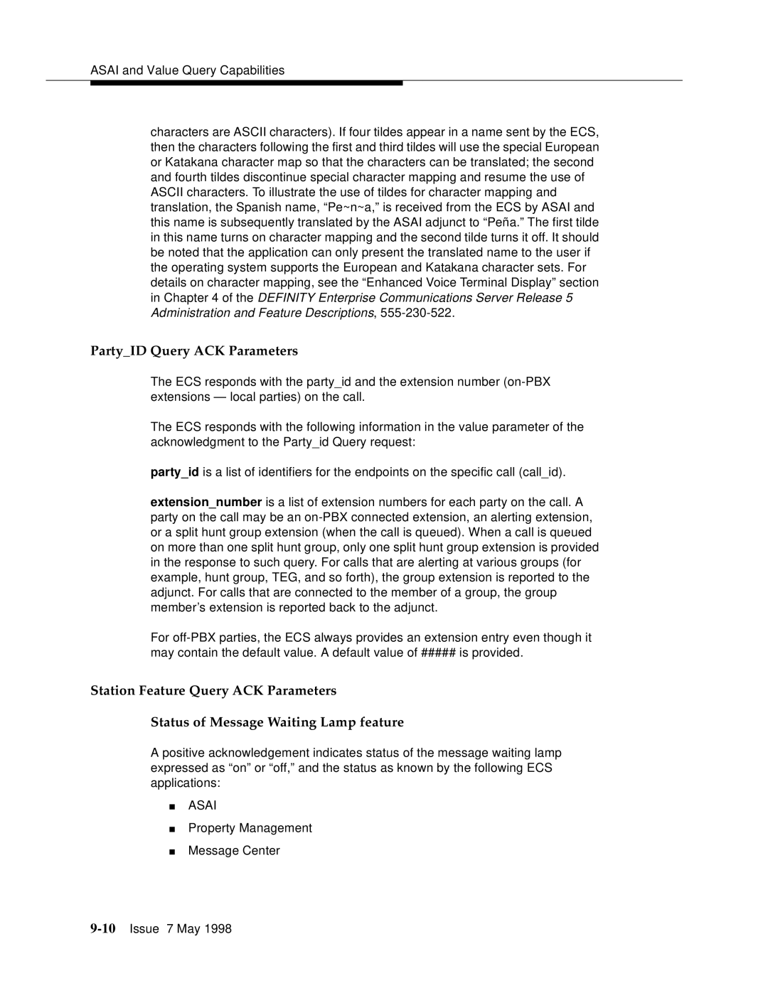 Lucent Technologies 555-230-220 manual PartyID Query ACK Parameters 