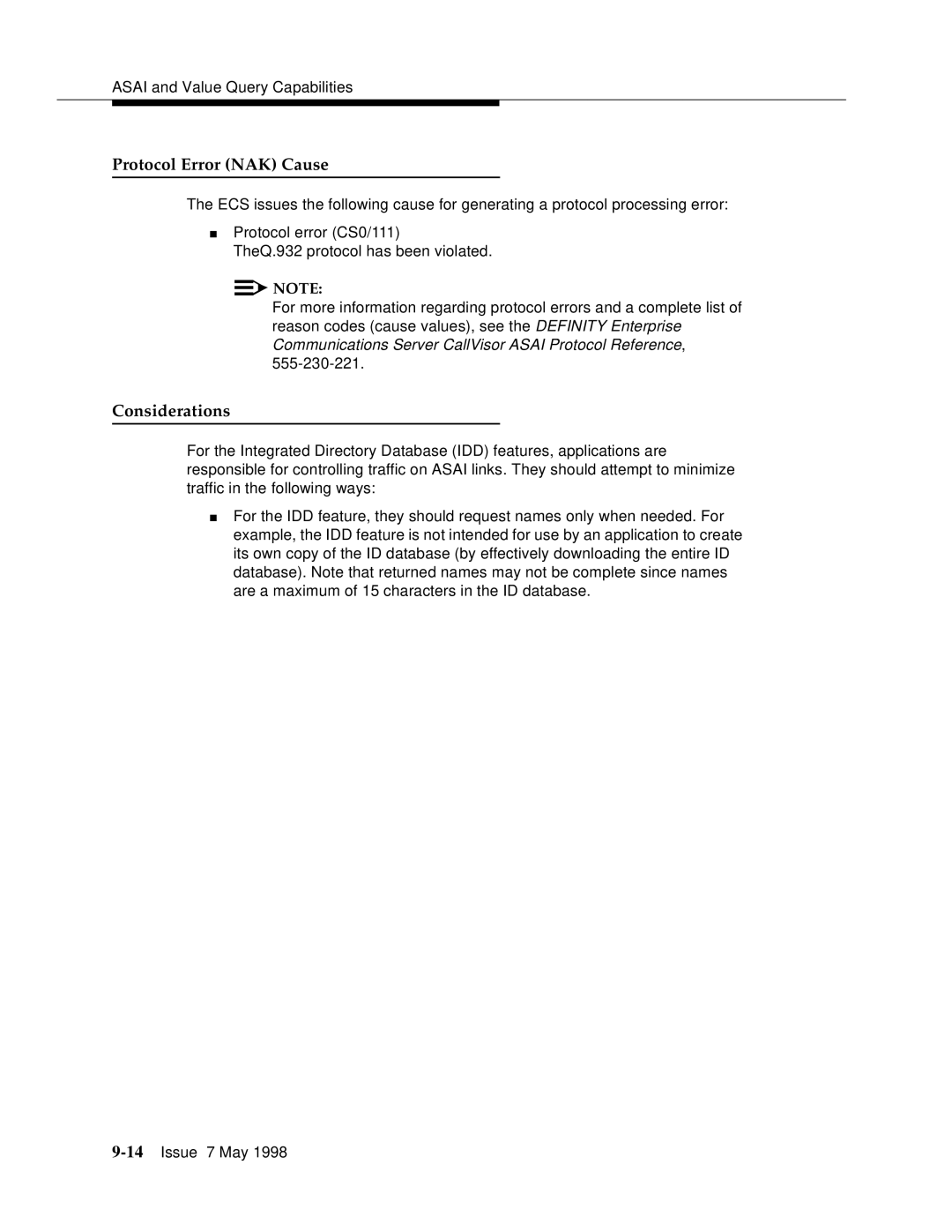 Lucent Technologies 555-230-220 manual Protocol Error NAK Cause 