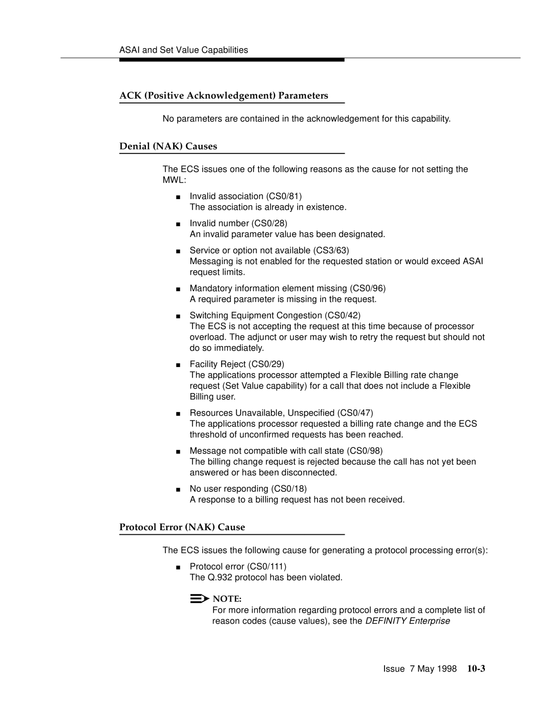 Lucent Technologies 555-230-220 manual ACK Positive Acknowledgement Parameters 