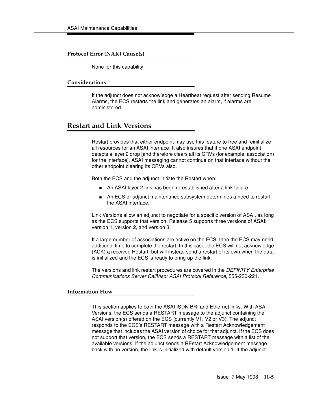 Lucent Technologies 555-230-220 manual Restart and Link Versions 