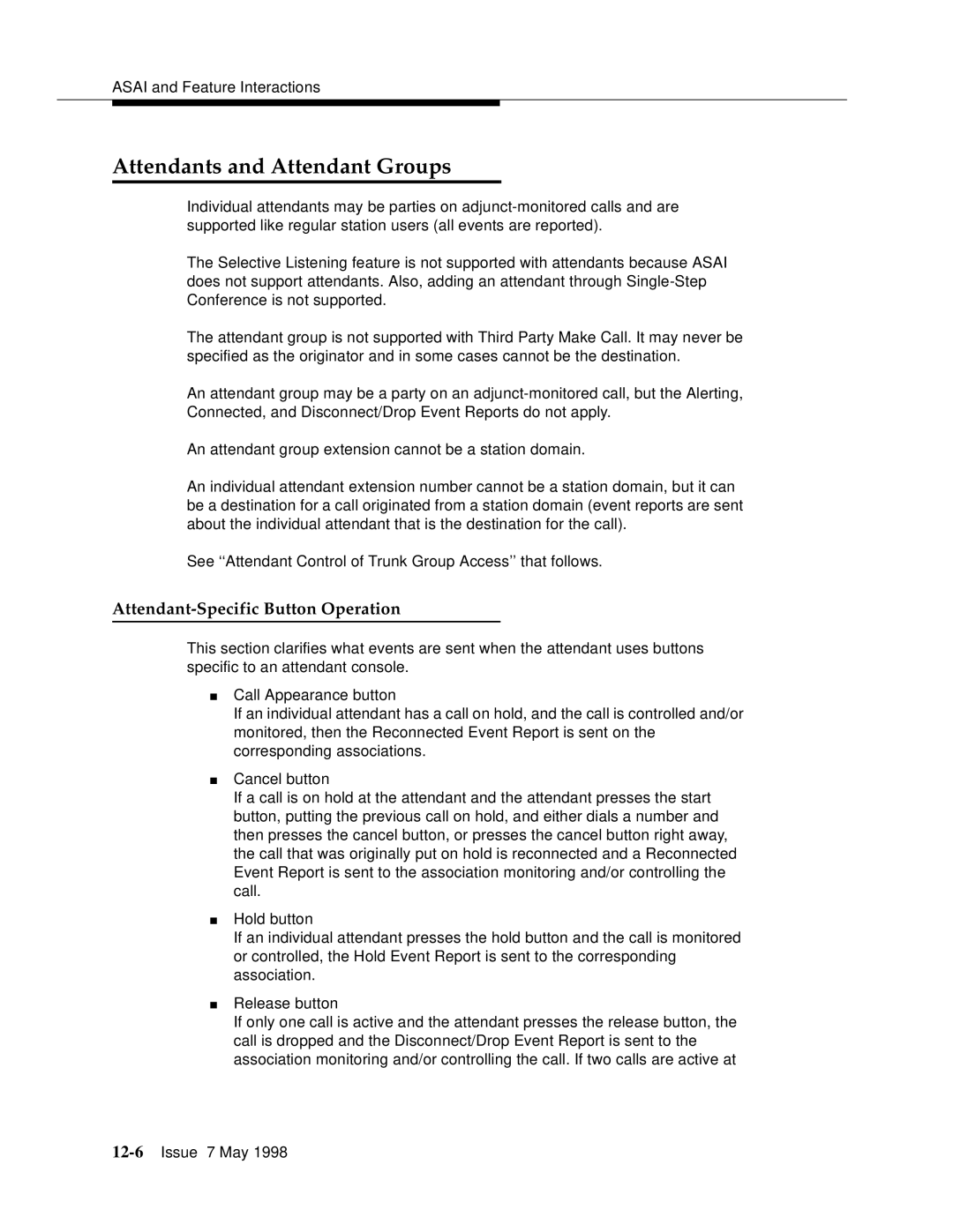 Lucent Technologies 555-230-220 manual Attendants and Attendant Groups, Attendant-Specific Button Operation 