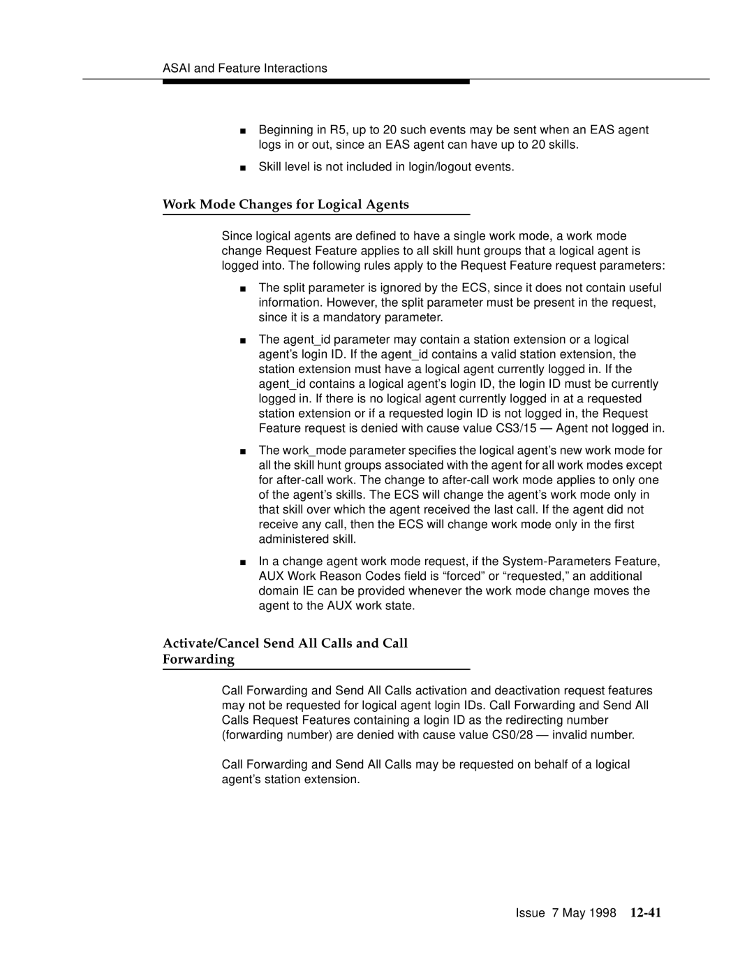 Lucent Technologies 555-230-220 Work Mode Changes for Logical Agents, Activate/Cancel Send All Calls and Call Forwarding 