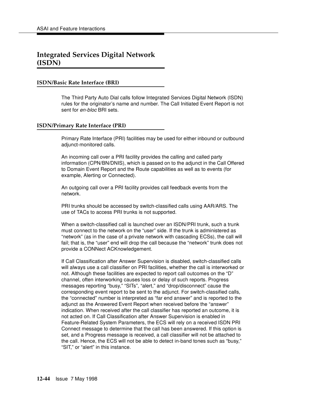 Lucent Technologies 555-230-220 manual Integrated Services Digital Network Isdn, ISDN/Basic Rate Interface BRI 