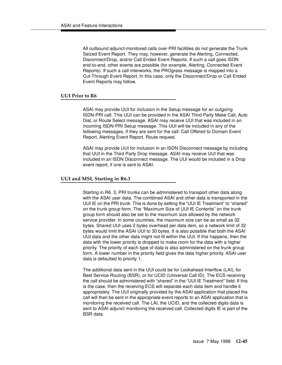 Lucent Technologies 555-230-220 manual UUI Prior to R6, UUI and MSI, Starting in R6.3 