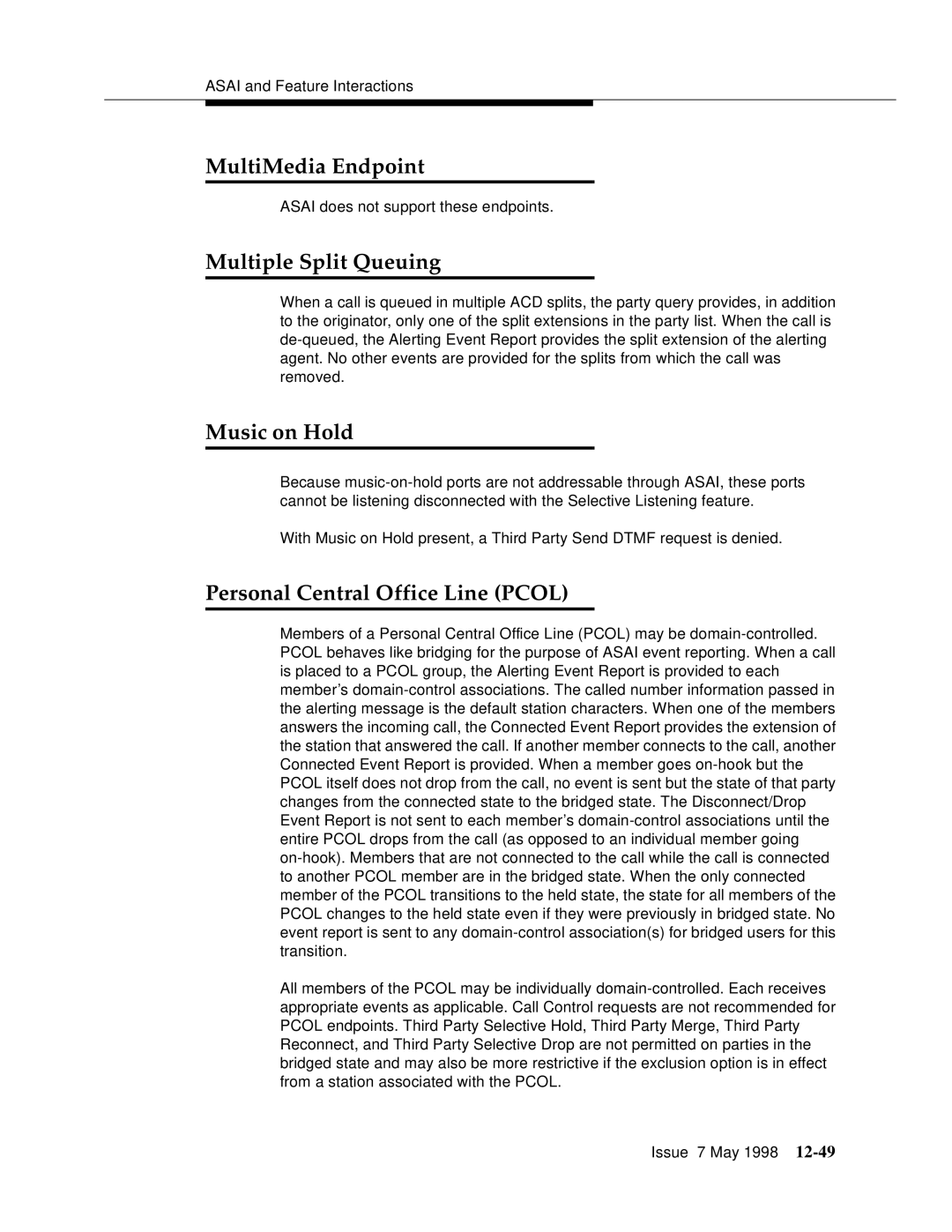 Lucent Technologies 555-230-220 manual MultiMedia Endpoint, Multiple Split Queuing, Music on Hold 