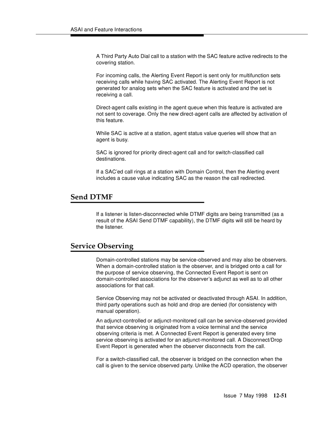 Lucent Technologies 555-230-220 manual Send Dtmf, Service Observing 