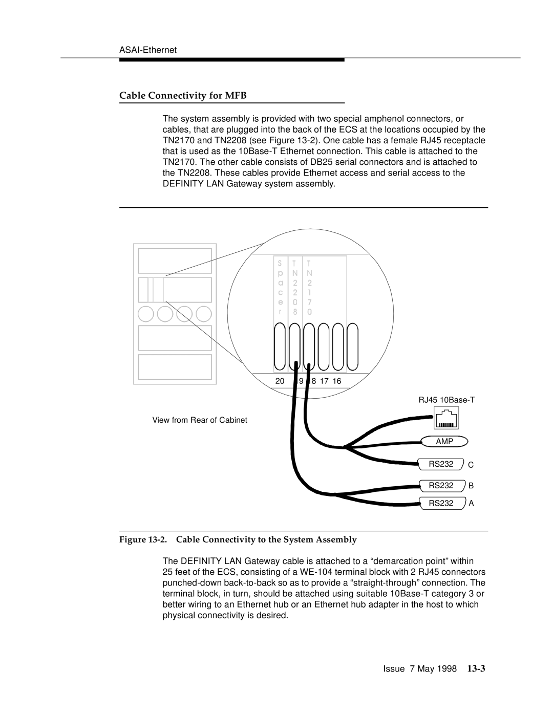 Lucent Technologies 555-230-220 manual Cable Connectivity for MFB, Cable Connectivity to the System Assembly 