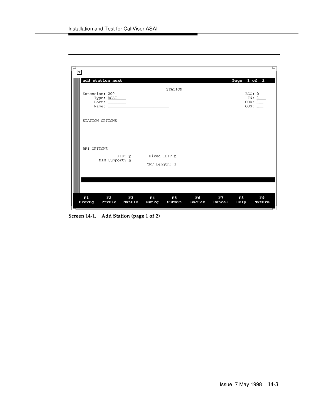 Lucent Technologies 555-230-220 manual Screen 14-1. Add Station page 1 