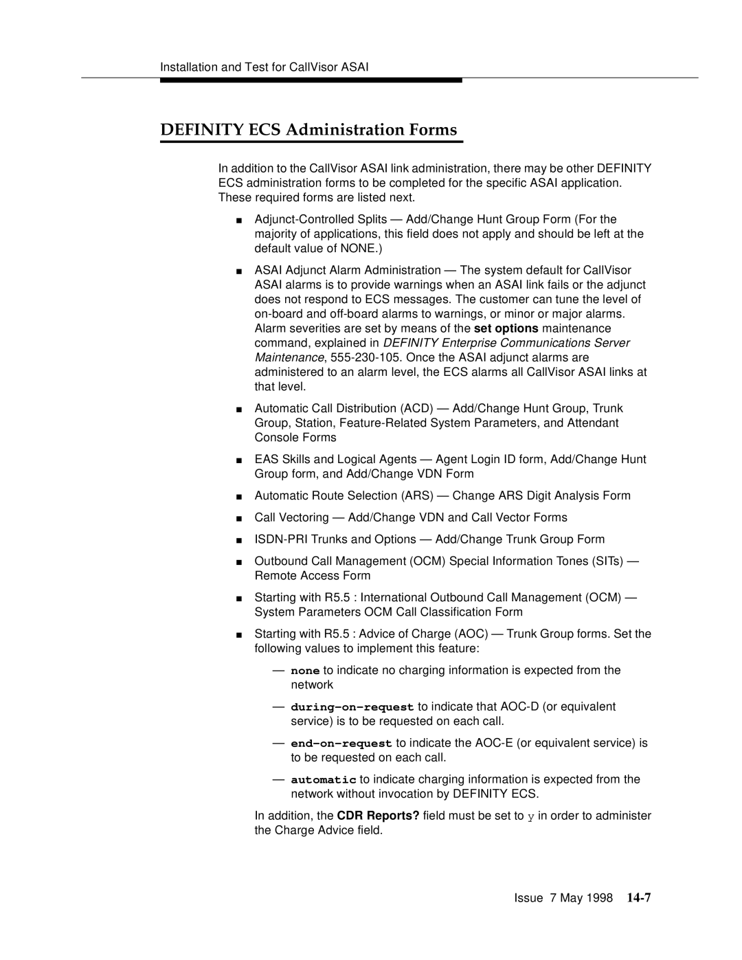 Lucent Technologies 555-230-220 manual Definity ECS Administration Forms 