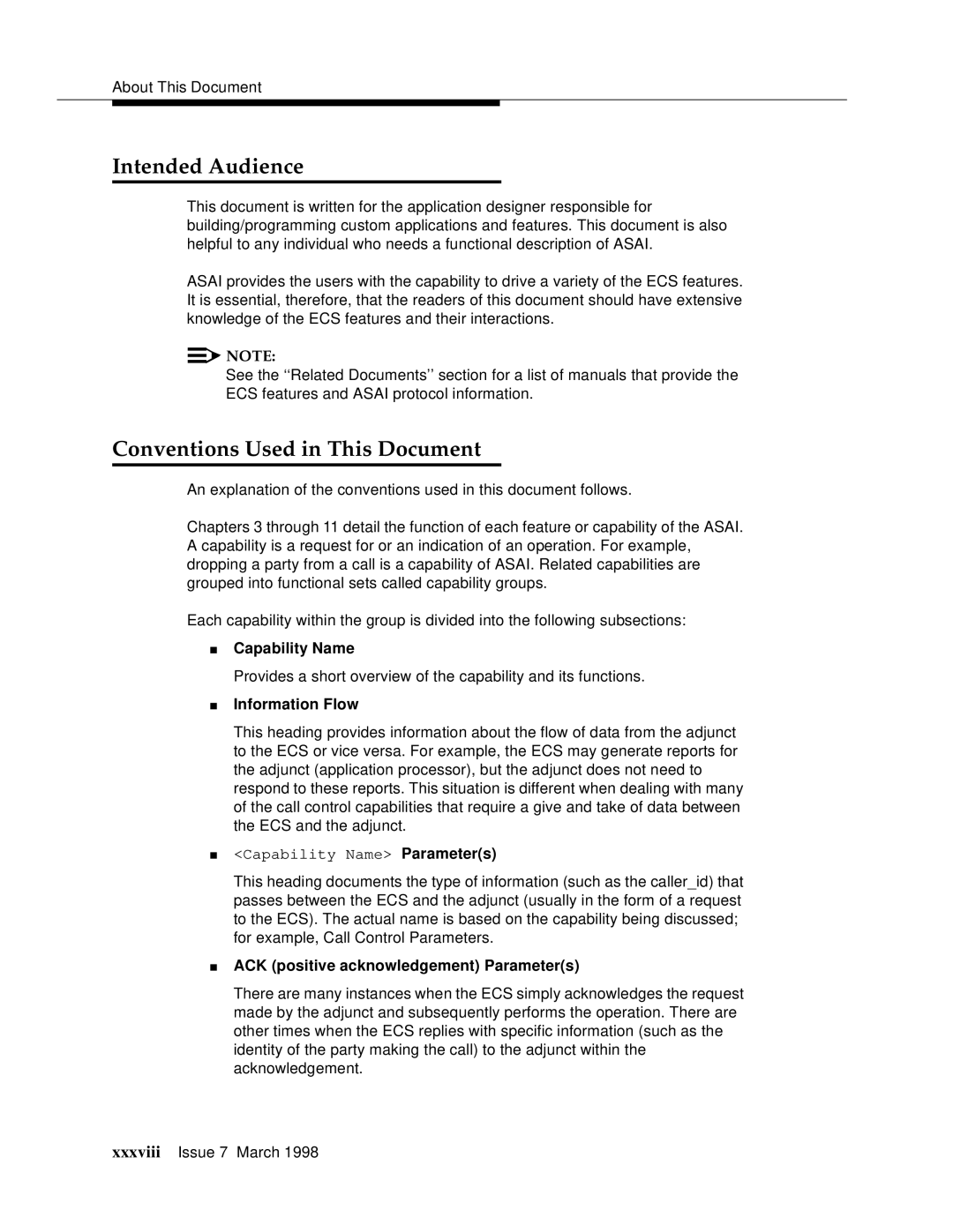 Lucent Technologies 555-230-220 Intended Audience, Conventions Used in This Document, Capability Name, Information Flow 